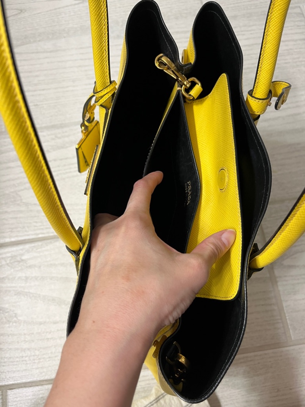 Prada Saffiano Leather Yellow Double Handle Tote - Picture 5 of 9